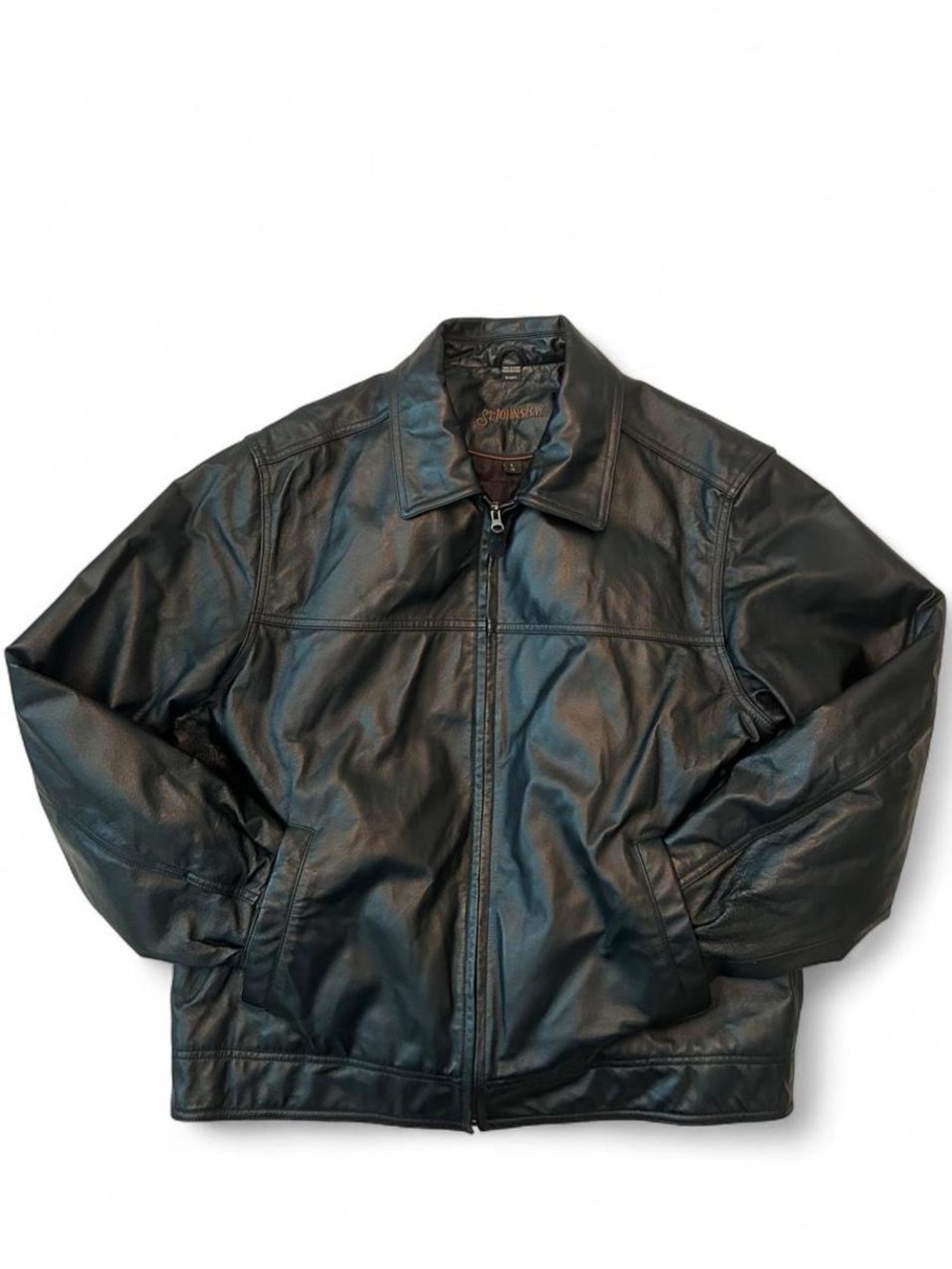 Men’s St John’s Bay vintage genuine leather black bomber jacket- Size Large